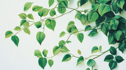 Obraz premium Oil painting of climbing jungle vines with green leaves against a white background featuring the Tiliacora triandra medicinal plant