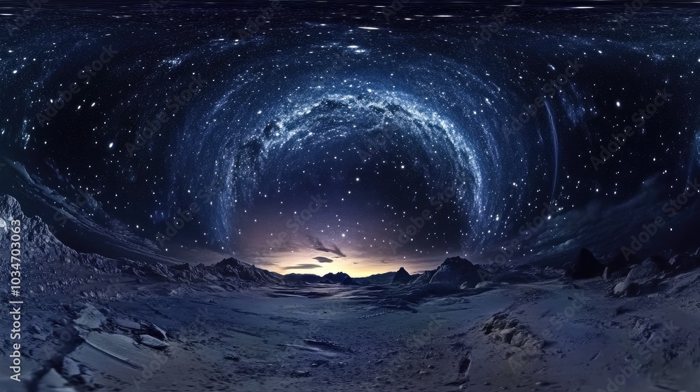 Poster 360 degree high detailed space background with stars in a 3d cartoon rendering equirectangular proje