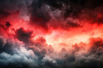 Fototapeta premium Asymmetrical black red sky gradient watercolor background with clouds texture