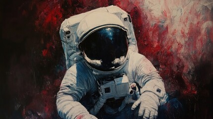 Astronaut emerging from shadows Mixed media artwork