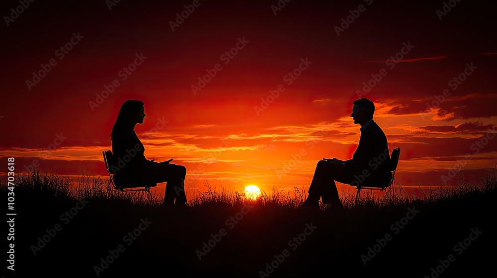 Poster an image illustrating the concept of conflict mediation showcasing two individuals or groups with op