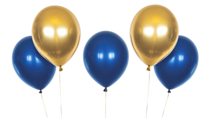 Blue and Gold Balloons on a Clear Background Generative AI