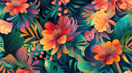 Seamless abstract pattern featuring exotic floral elements