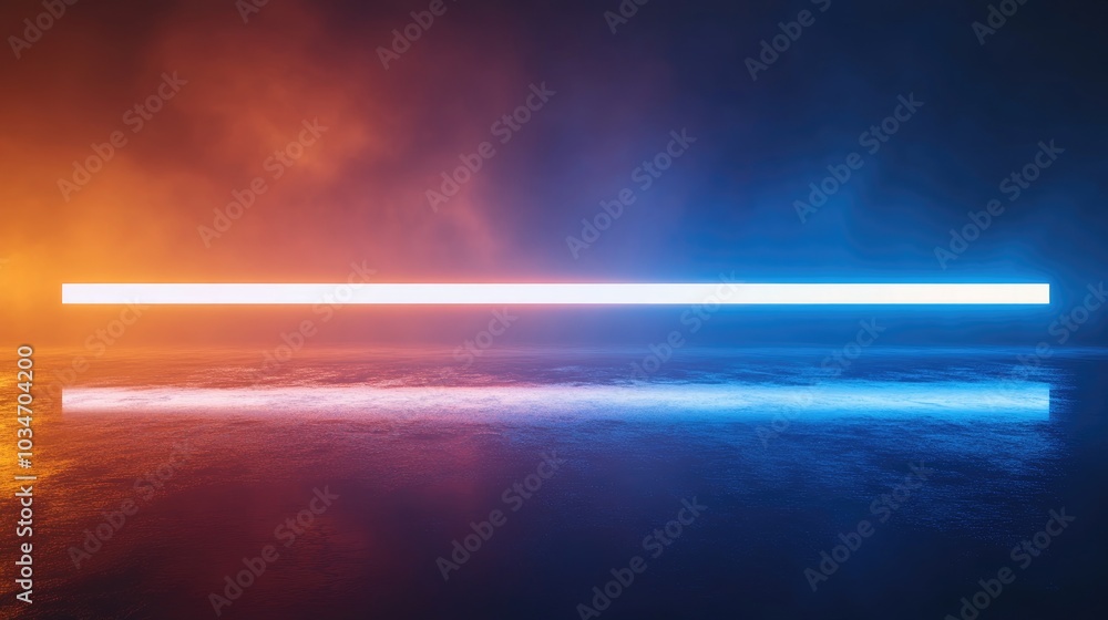 Poster fantasy 3d rendering of a white light stripe representing a magic wand against a dark backdrop illum