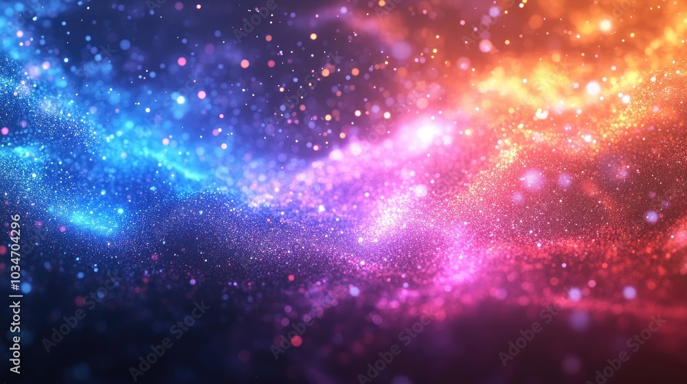 Poster abstract background featuring dynamic dust particles illuminated with glare and varying colors creat