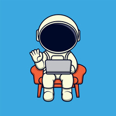 cartoon illustration of Astronaut Relaxing with Laptop