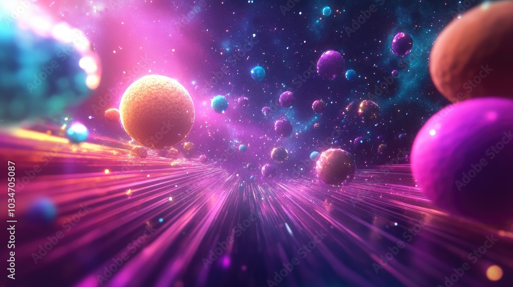 Aufkleber abstract hyper jump illustration in 3d cartoon rendering of flight in space