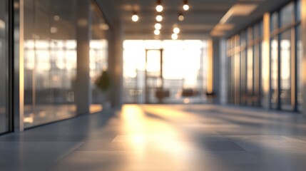 3D rendering of a blurred empty office space with abstract light bokeh in the interior background for design