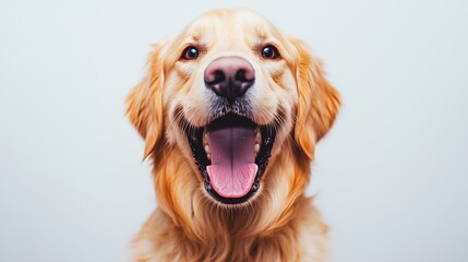 Fototapeta premium portrait of a happy smiling Golden Retriever dog on a white background