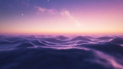 3D cartoon rendering of the Milkyway Galaxy rising above a serene sky with a soft focus and noise created through long exposure and high ISO techniques