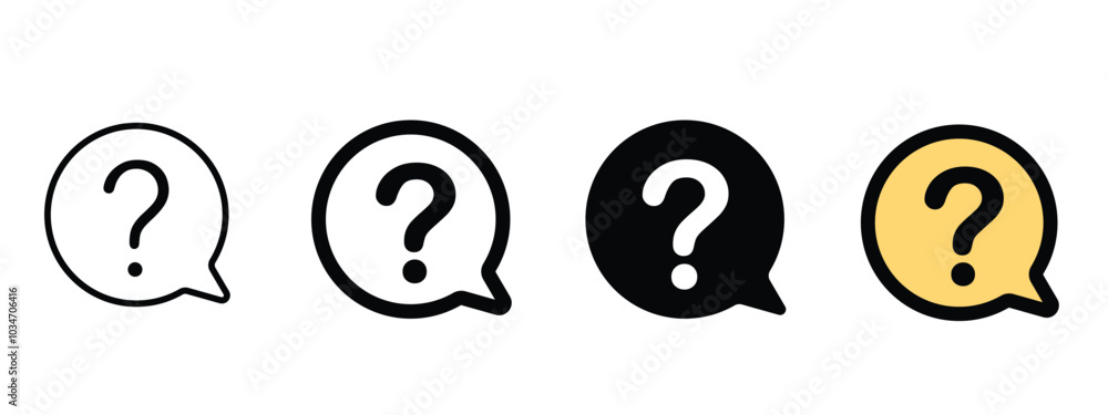 Poster question mark icon set, set of four question mark icons in different styles, question icons in fully