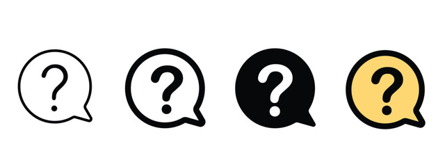 Question mark icon set, set of four question mark icons in different styles, question icons in fully editable unexpanded vector form
