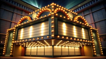 Art Deco theater marquee illuminated at night