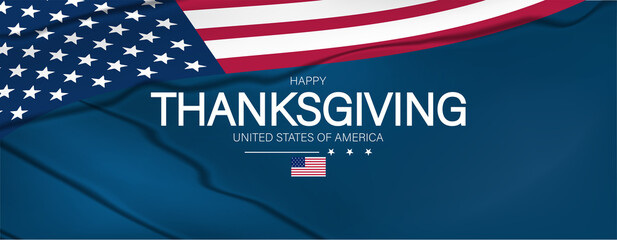 A joyful Thanksgiving Day depiction with a US flag backdrop