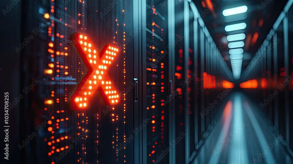 Aufkleber black x sign in front of dat servers symbolizing social medi dat issues.image