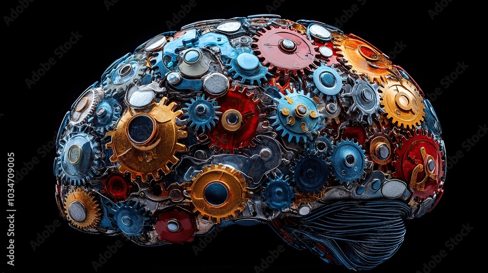 Poster brain with colorful gears symbolizing innovative thinking and smart creative thoughts perfect for il