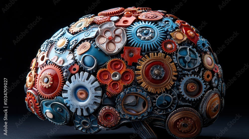 Poster brain with colorful gears symbolizing innovative thinking and smart creative thoughts perfect for il