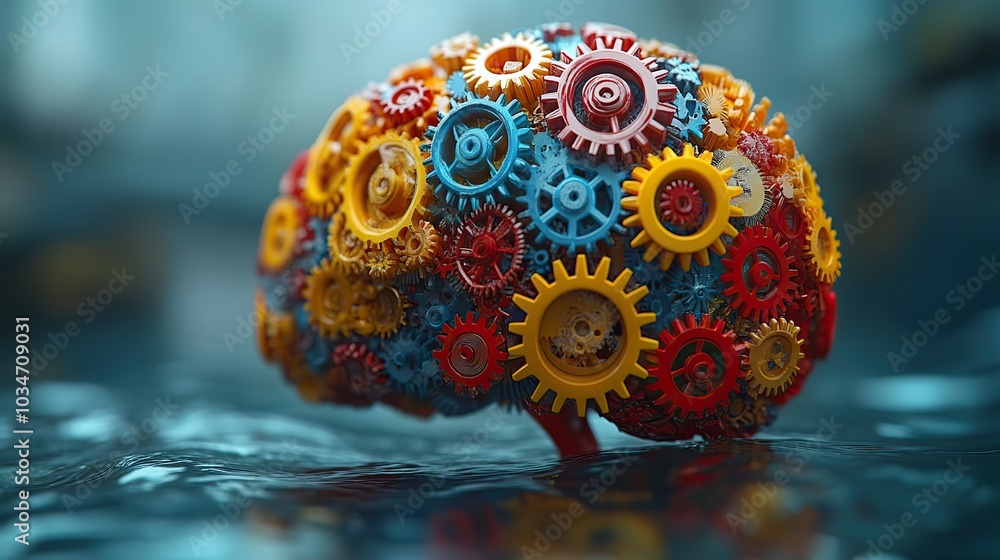 Poster brain with colorful gears symbolizing innovative thinking and smart creative thoughts perfect for il
