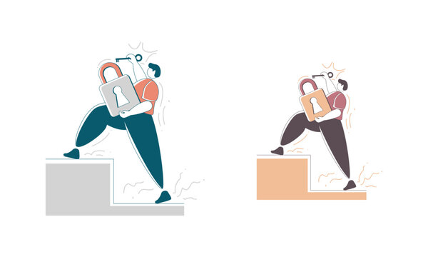 man carrying padlock climbing stairs clip art preview
