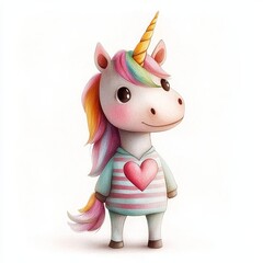 Adorable Striped Unicorn with Heart Pattern in Playful Cartoon Style