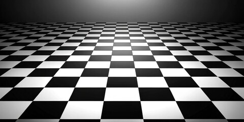 Naklejka premium Asymmetrical black and white chess board floor background