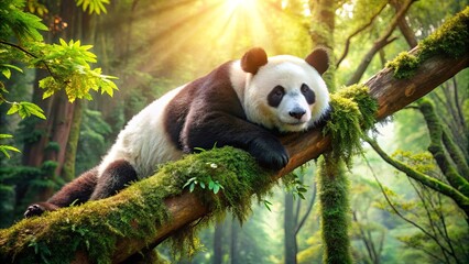 Obraz premium A Gentle Giant Rests Amidst Lush Greenery, Bathed in the Warm Glow of the Sun