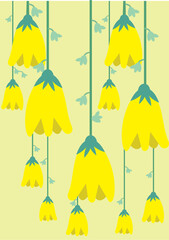 Yellow flowers are a graphic design, arranged in a pattern, used in graphic design.