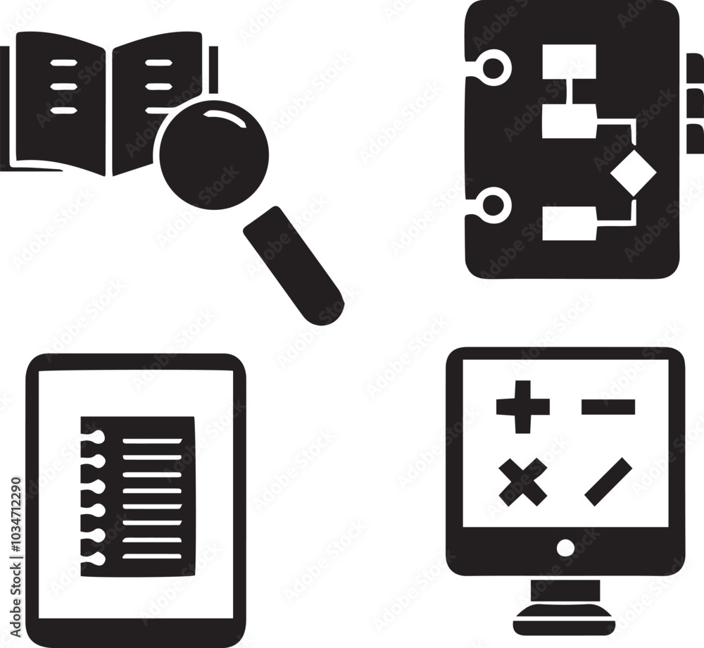 Poster computer calculator vector icon set