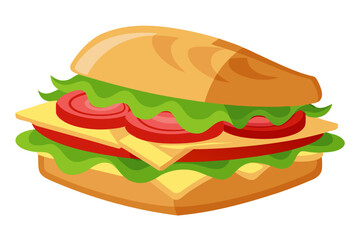 Sandwich with bacon and vegetables on a white background