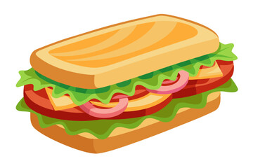 Sandwich with bacon and vegetables on a white background