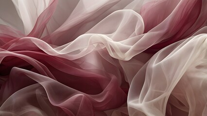 Fototapeta premium Smooth Gradient burgundy and beige organza and chiffon background, 3d rendering. Abstract Wine colour and off white Swirls.