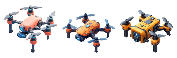 Colorful Drones on Transparent Background