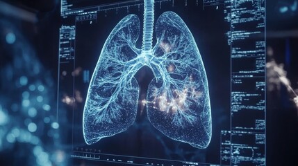 A highly detailed lung scan with AI-augmented annotations for medical diagnostics