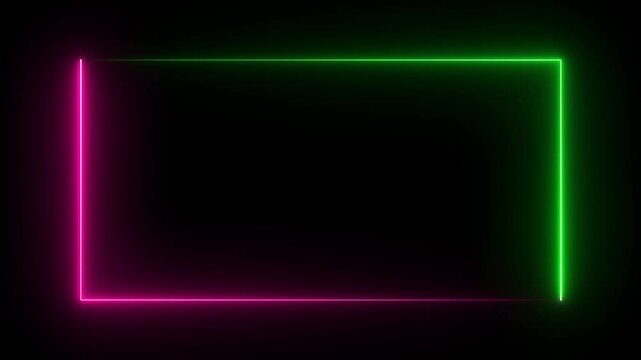 Abstract glowing neon rectangle border frame background. Neon light photo frame background. Sci-fi energy frame rectangular shape and seamless loop animation.