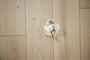 ice cream melting and spilling on floor ,