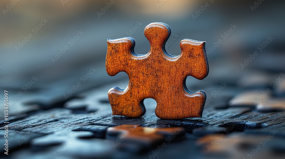 Poster close up of single puzzle piece representing solutions problem solving and strategy in professional 