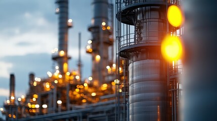 Industrial Oil Refinery At Sunset.