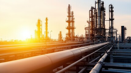 Obraz premium Oil Refinery at Sunset.