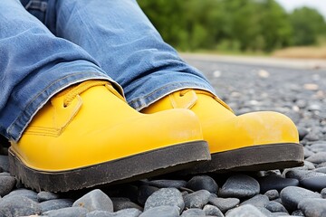 Yellow Boots on a Gravel Path