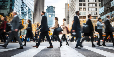 Distrito comercial movimentado com pessoas caminhando na calçada