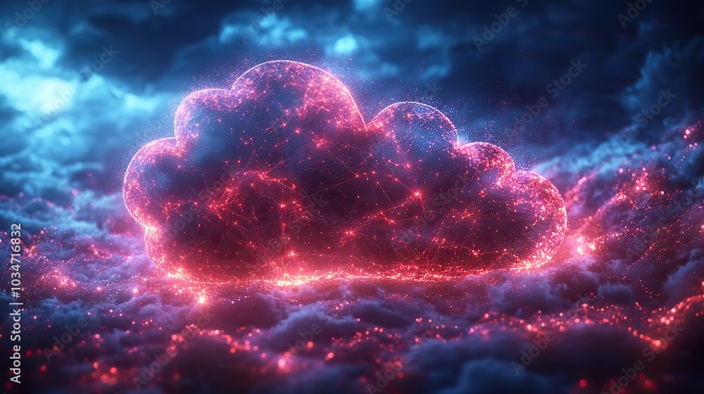 Poster cloud based ehr systems symbolized by digital cloud with heartbeat graph representing secure accessi