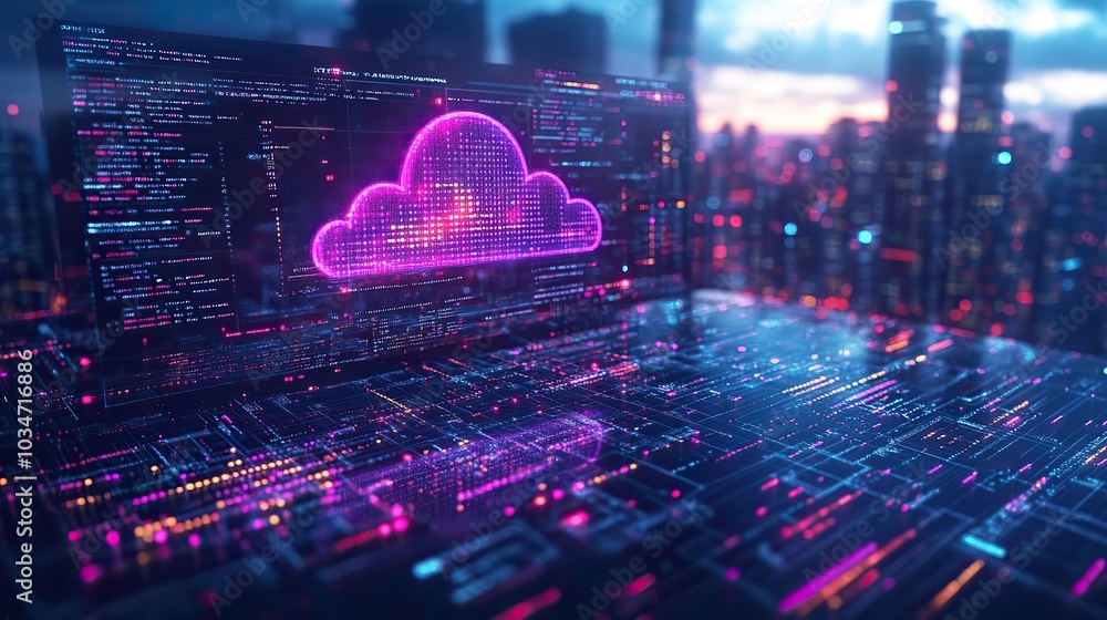 Poster cloud budgeting tools visualized with digital cloud icon dat graphs and financial metrics.stock imag