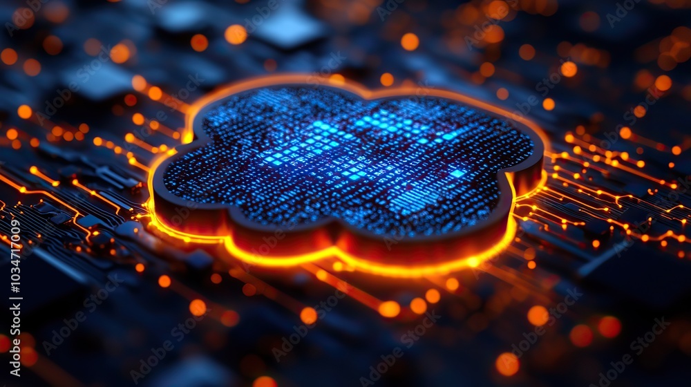 Poster cloud computing and dat security concept with cloud icon and digital interface emphasizing hipa comp