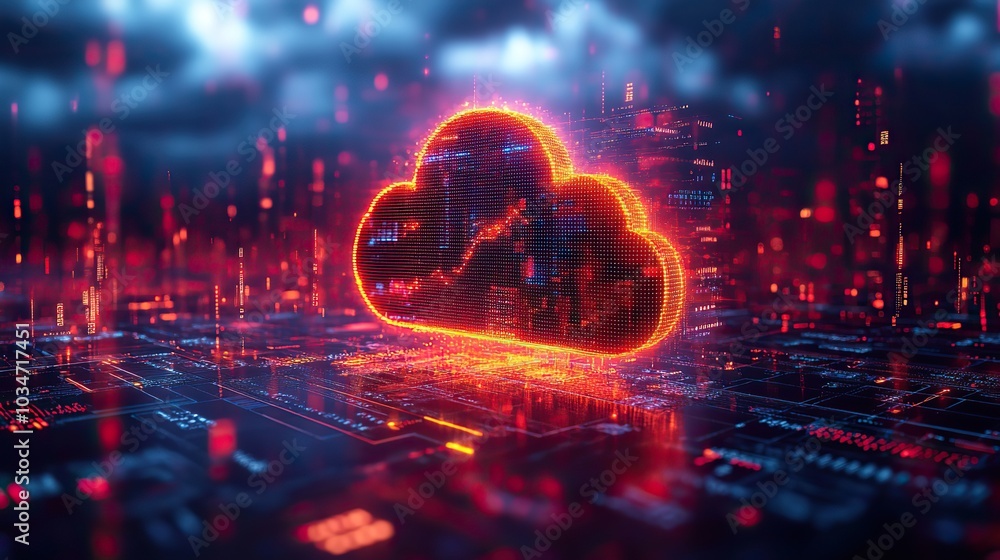 Poster cloud icon surrounded by financial dat graphs representing cloud finance monitoring.image