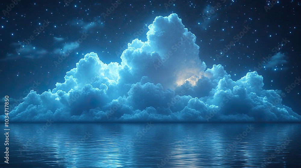 Poster clouds and digital code emerging from water symbolizing digital transformation and cloud computing.i