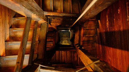 Ancient Wooden Staircase Inside the Tower of Zagreb