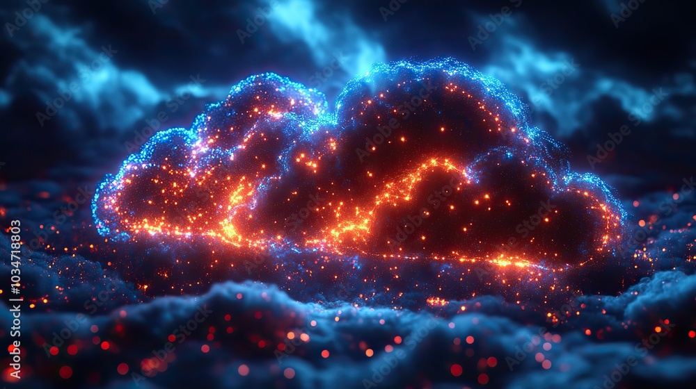 Poster colorful digitalof cloud computing and api integration with abstract clouds and dat flow.illustratio