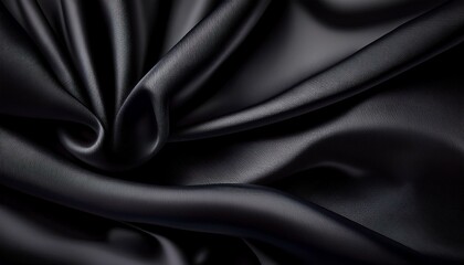 Obraz premium Black satin fabric texture; fabric cloth with lighting showing the curves and waves of the satin black texture; texture photography; fabric or linen texture