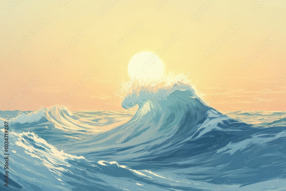 Poster a painting of a large wave in the ocean