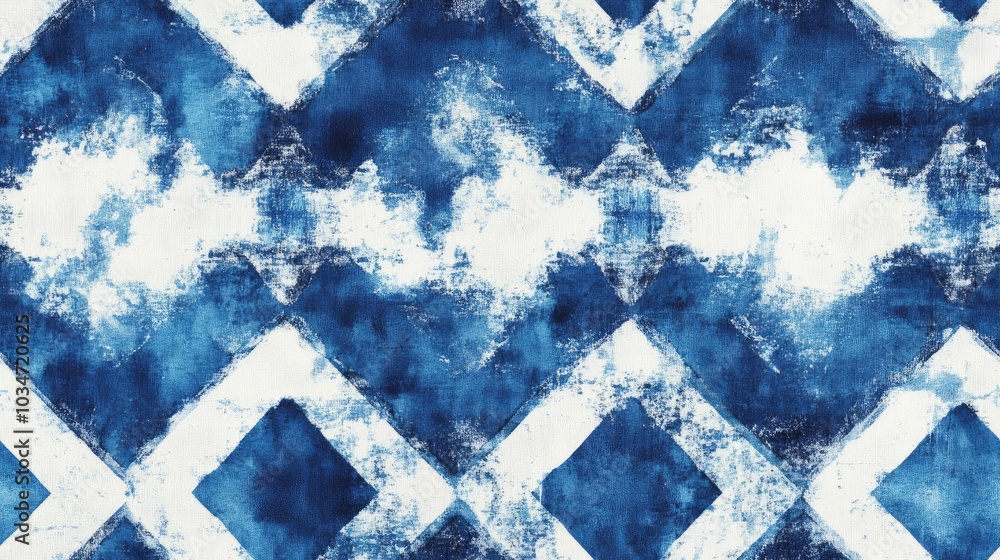Aufkleber ethnic pattern featuring ceramic tile design with blue and white paper texture seamless tie dye bord